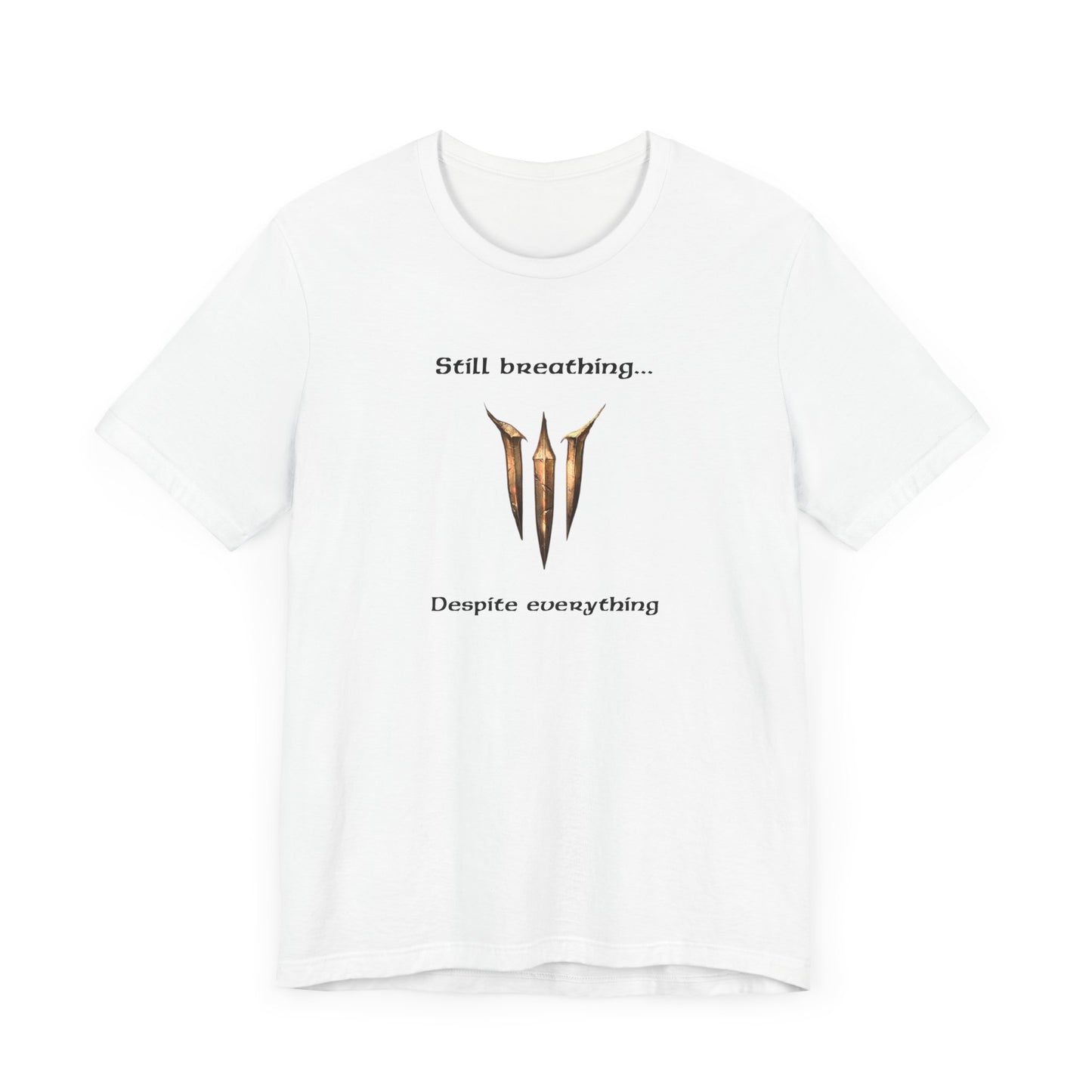 BG3 Tav Tee: 'Still breathing, despite everything' - Baldur's Gate 3 Unisex Shirt for Gamers and DND Nerds | PC, Xbox, and Playstation