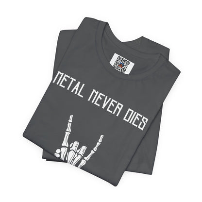 Rad "METAL NEVER DIES" Shirt, Rock Your Halloween, Music Merch, Skeleton, Metal Statement, Spooky, Adult, Party Tee, Heavy Metal, Hardcore - Ivy Toller Designs