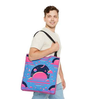 Custom Canvas Tote Bag with Clouds, Planets, Stars & Moon - Cool Vaporwave/Neon/Synthwave Aesthetic - FREE shipping! Perfect Gift For Her! - Ivy Toller Designs