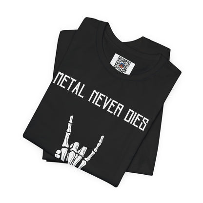 Rad "METAL NEVER DIES" Shirt, Rock Your Halloween, Music Merch, Skeleton, Metal Statement, Spooky, Adult, Party Tee, Heavy Metal, Hardcore - Ivy Toller Designs