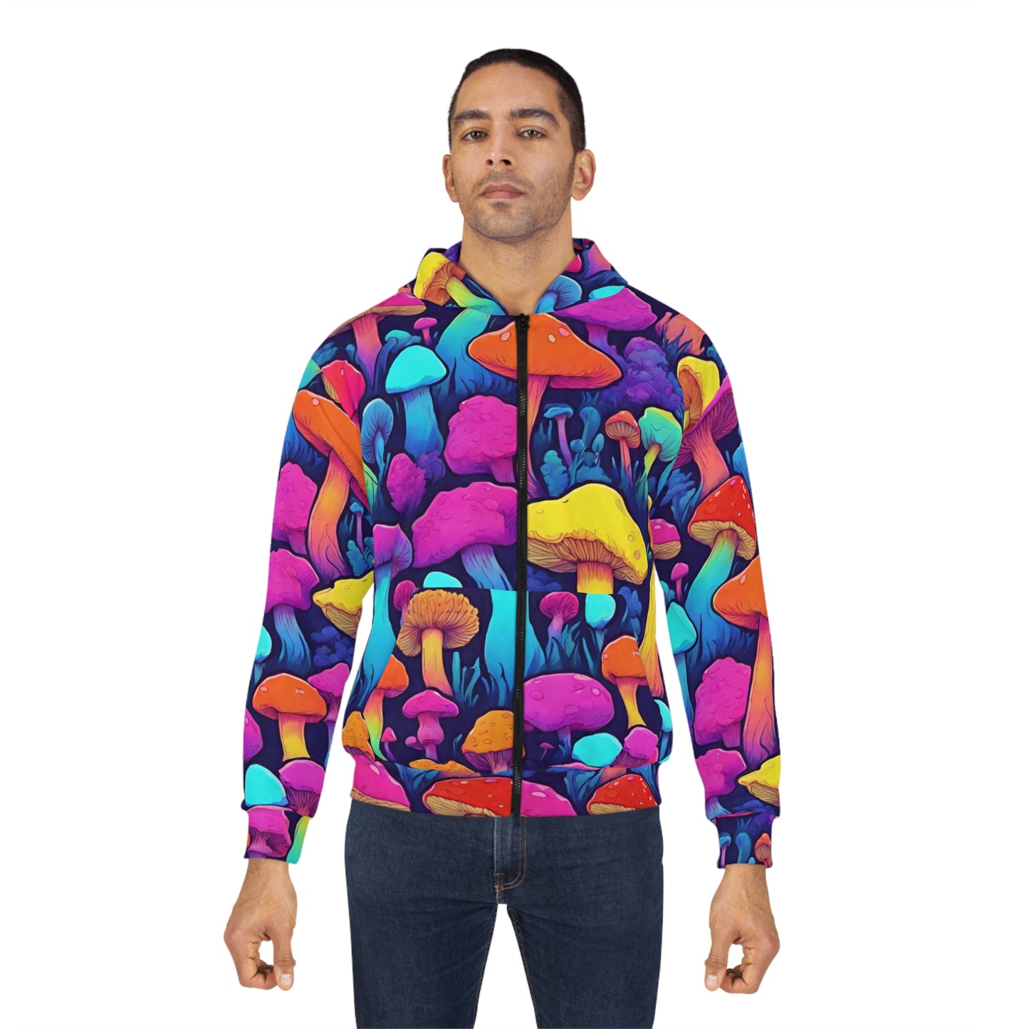 Mushroom Essentials Hoodie - Vaporwave Fungi Zip-Up Unisex Sweater, Trippy Goblincore, Y2K Aesthetic, Weird Stuff, Magic Mushroom Sweatshirt - Ivy Toller Designs