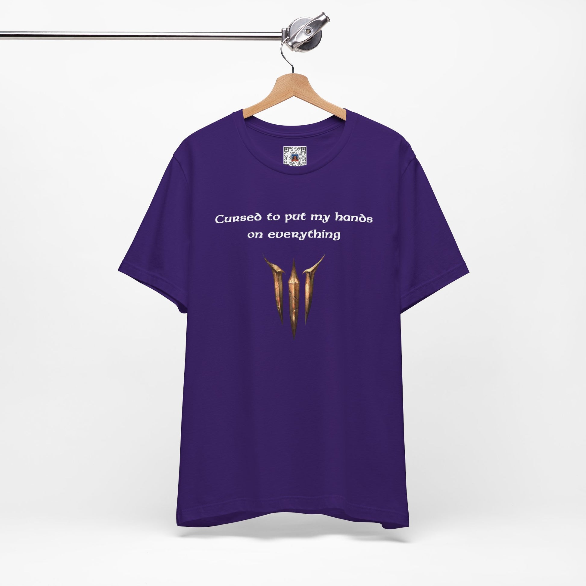 BG3 Tav Tee: 'Cursed to put my hands on everything' - Baldur's Gate 3 Unisex Shirt, Video Games, DND Gifts, Dungeons and Dragons, Astarion - Ivy Toller Designs