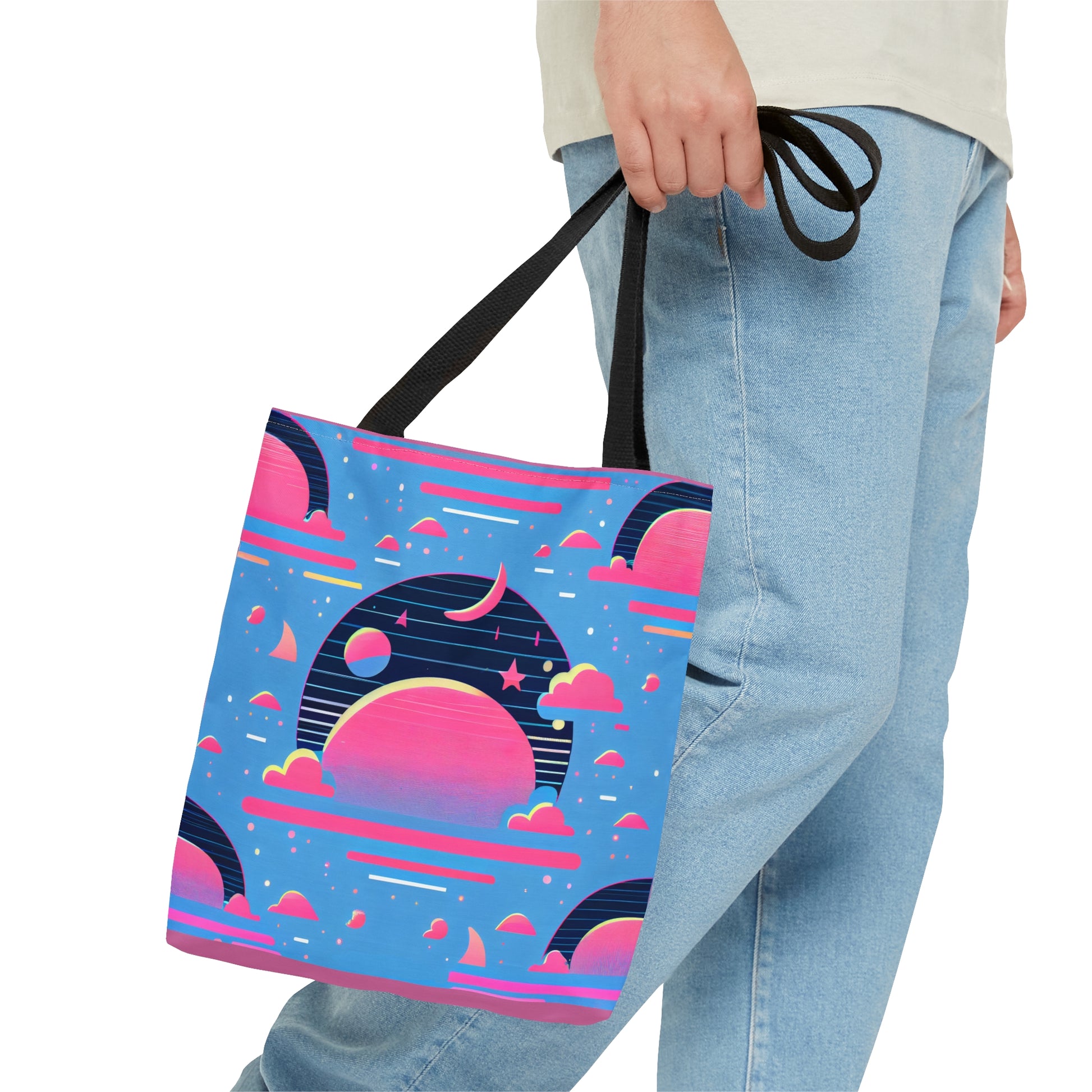 Custom Canvas Tote Bag with Clouds, Planets, Stars & Moon - Cool Vaporwave/Neon/Synthwave Aesthetic - FREE shipping! Perfect Gift For Her! - Ivy Toller Designs