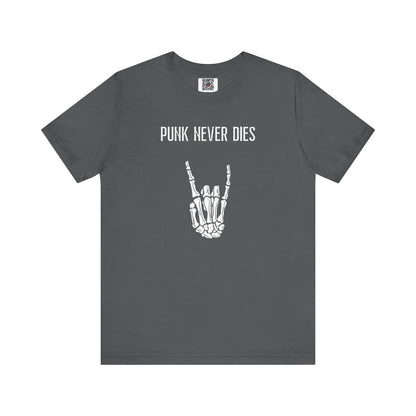 Rad "PUNK NEVER DIES" Shirt, Halloween, Skeleton, Music, Punk Rock, Metal, Adult, Party Tee, Spooky, Badass, Devil Horns, Hard Rock, Gift - Ivy Toller Designs