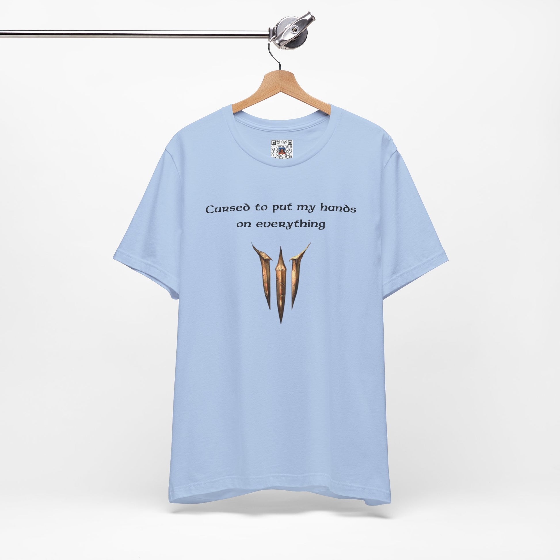 BG3 Tav Tee: 'Cursed to put my hands on everything' - Baldur's Gate 3 Unisex Shirt, Video Games, DND Gifts, Dungeons and Dragons, Astarion - Ivy Toller Designs