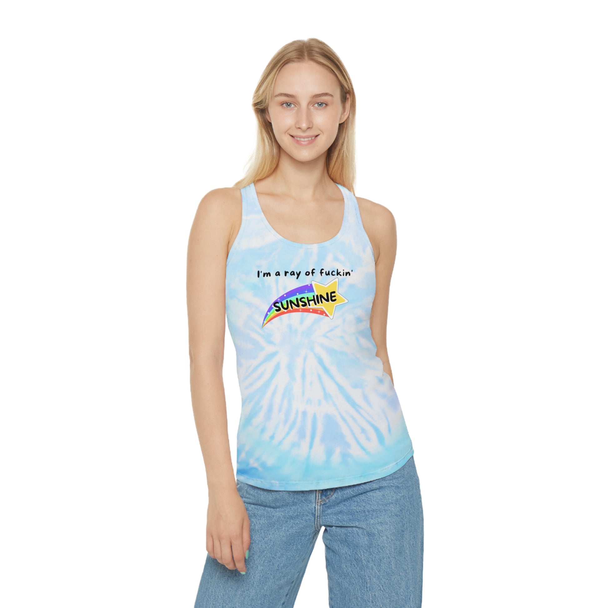 Funny 'I'm a Ray of F***in SUNSHINE' Tie-Dye Tank Top, Makes a Great Gift! Happiness, Humor, Positivity, Joy, Tiedye, Fashion, Personality - Ivy Toller Designs