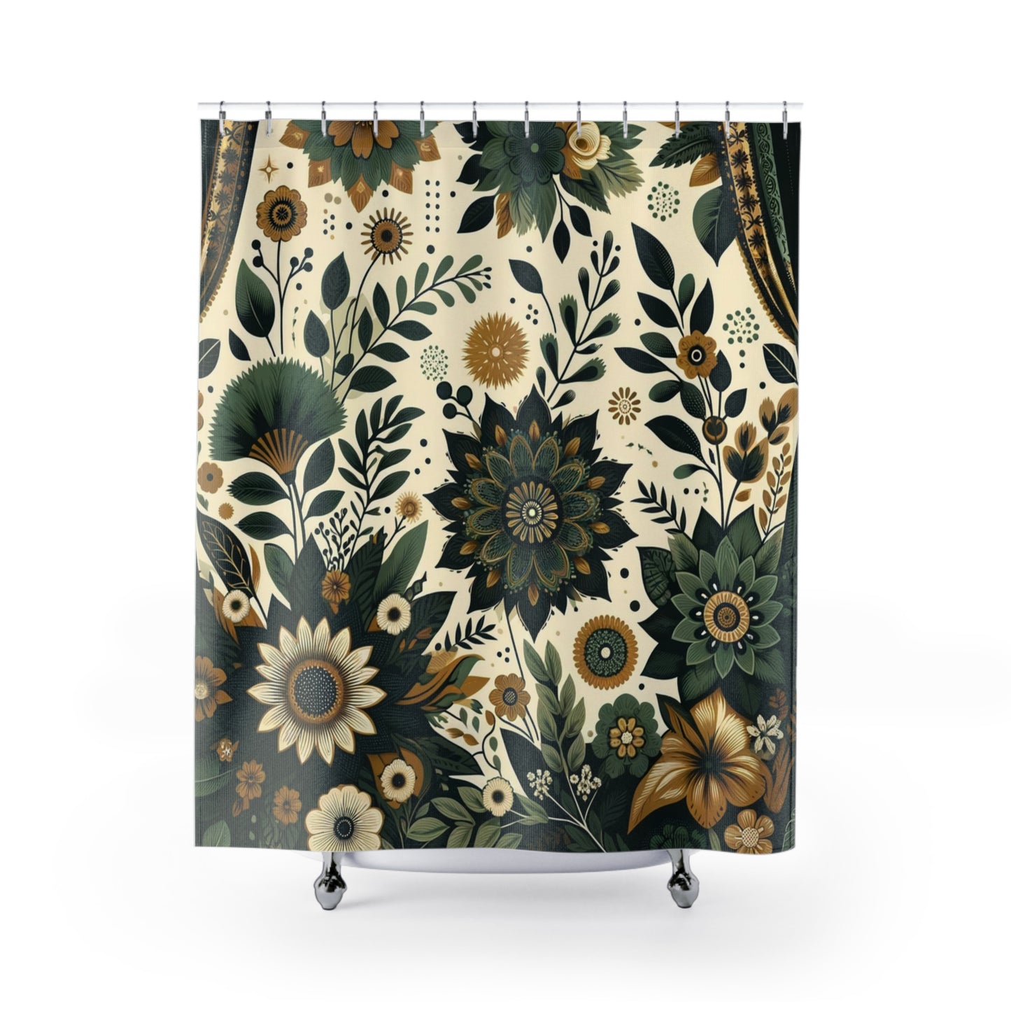 BoHo Flower Print Shower Curtain, Bohemian Blossom - Green Floral Shower Curtain, Bathroom Essentials, Great Housewarming Gift! - Ivy Toller Designs