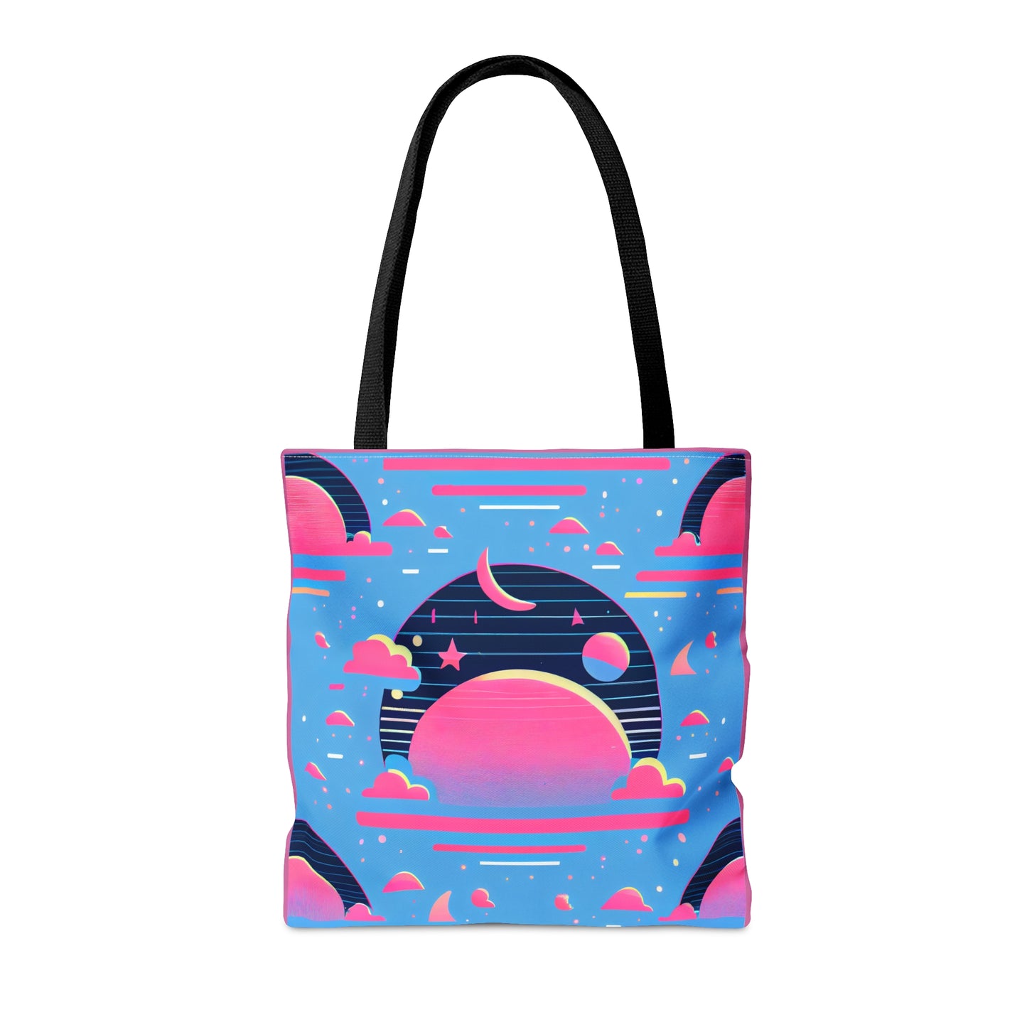 Custom Canvas Tote Bag with Clouds, Planets, Stars & Moon - Cool Vaporwave/Neon/Synthwave Aesthetic - FREE shipping! Perfect Gift For Her! - Ivy Toller Designs