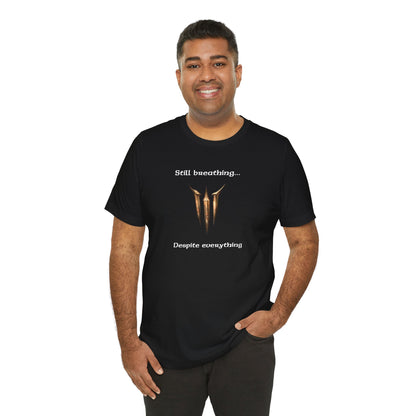 BG3 Tav Tee: 'Still breathing, despite everything' - Baldur's Gate 3 Unisex Shirt for Gamers and DND Nerds | PC, Xbox, and Playstation