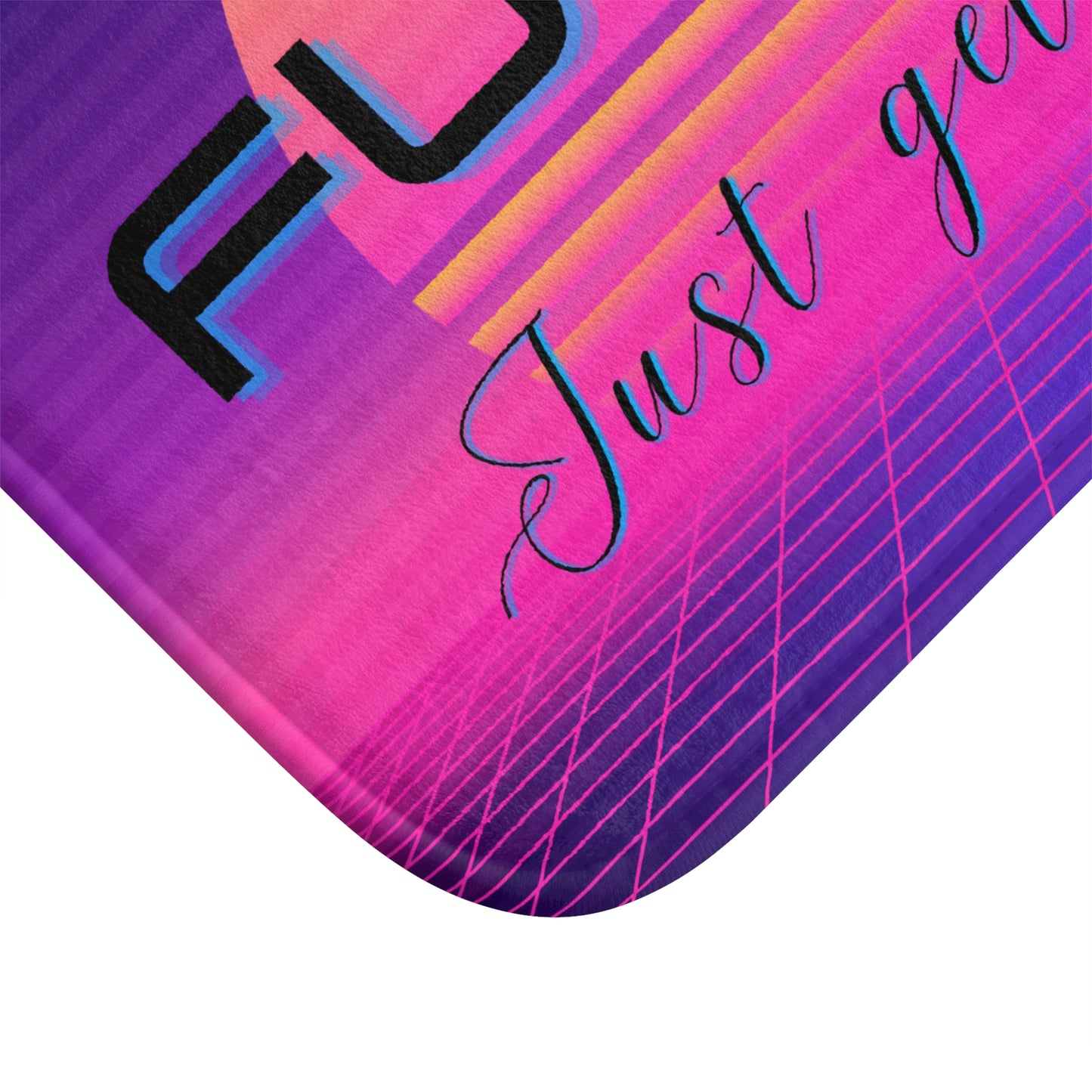 Funny Vaporwave "Fuck It, Just Get Naked" Bath Mat, Soft Memory Foam, Cyberpunk Aesthetic, Chic for a Humorous Home and Bathroom - Ivy Toller Designs