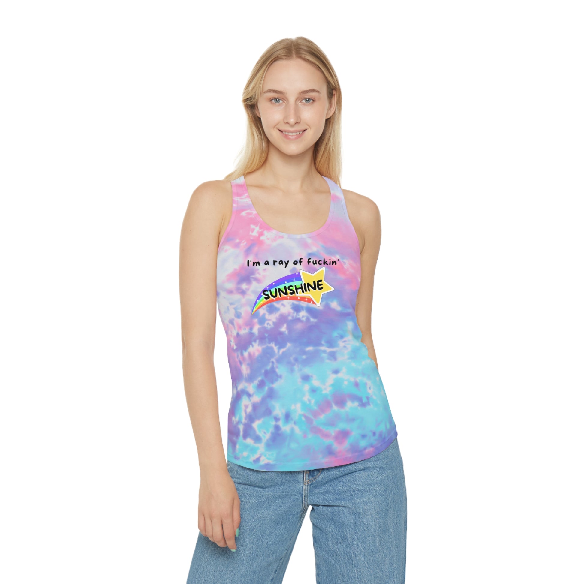 Funny 'I'm a Ray of F***in SUNSHINE' Tie-Dye Tank Top, Makes a Great Gift! Happiness, Humor, Positivity, Joy, Tiedye, Fashion, Personality - Ivy Toller Designs