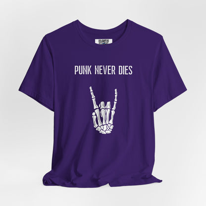 Rad "PUNK NEVER DIES" Shirt, Halloween, Skeleton, Music, Punk Rock, Metal, Adult, Party Tee, Spooky, Badass, Devil Horns, Hard Rock, Gift - Ivy Toller Designs