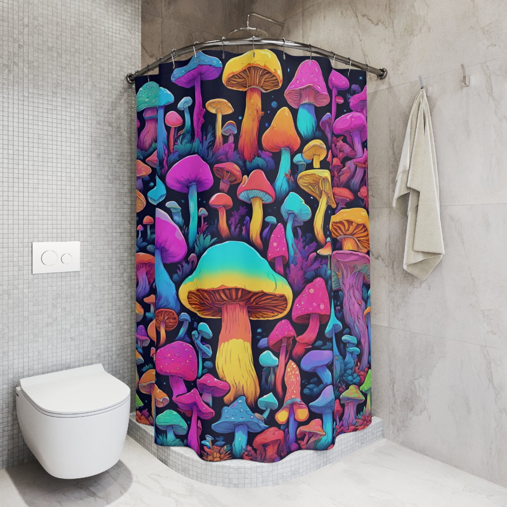 Magic Mushroom Vaporwave Shower Curtain "Mystic Fungi Fantasy" - Enchanting Mushroom, Vaporwave, and Y2K Aesthetic Bath Decor for Bathroom - Ivy Toller Designs