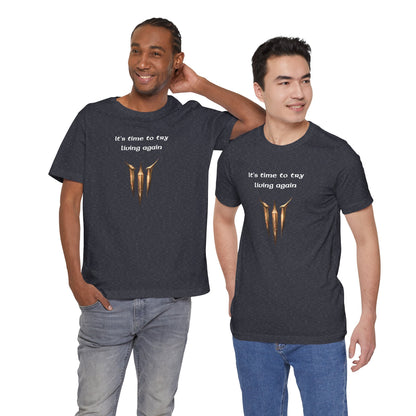 BG3 Astarion Tee: 'It's Time to Try Living Again' - Baldur's Gate 3 Unisex Shirt for Video Gamers, DND gift, Nerds, Dungeons and Dragons - Ivy Toller Designs