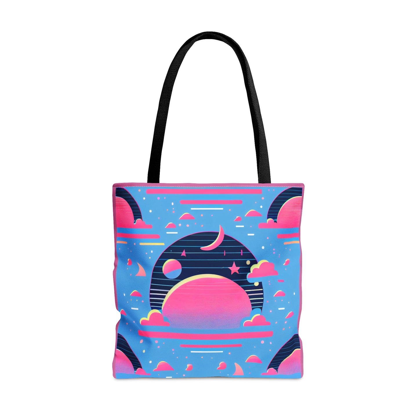 Custom Canvas Tote Bag with Clouds, Planets, Stars & Moon - Cool Vaporwave/Neon/Synthwave Aesthetic - FREE shipping! Perfect Gift For Her! - Ivy Toller Designs