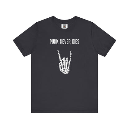 Rad "PUNK NEVER DIES" Shirt, Halloween, Skeleton, Music, Punk Rock, Metal, Adult, Party Tee, Spooky, Badass, Devil Horns, Hard Rock, Gift - Ivy Toller Designs