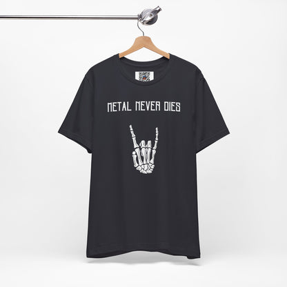 Rad "METAL NEVER DIES" Shirt, Rock Your Halloween, Music Merch, Skeleton, Metal Statement, Spooky, Adult, Party Tee, Heavy Metal, Hardcore - Ivy Toller Designs