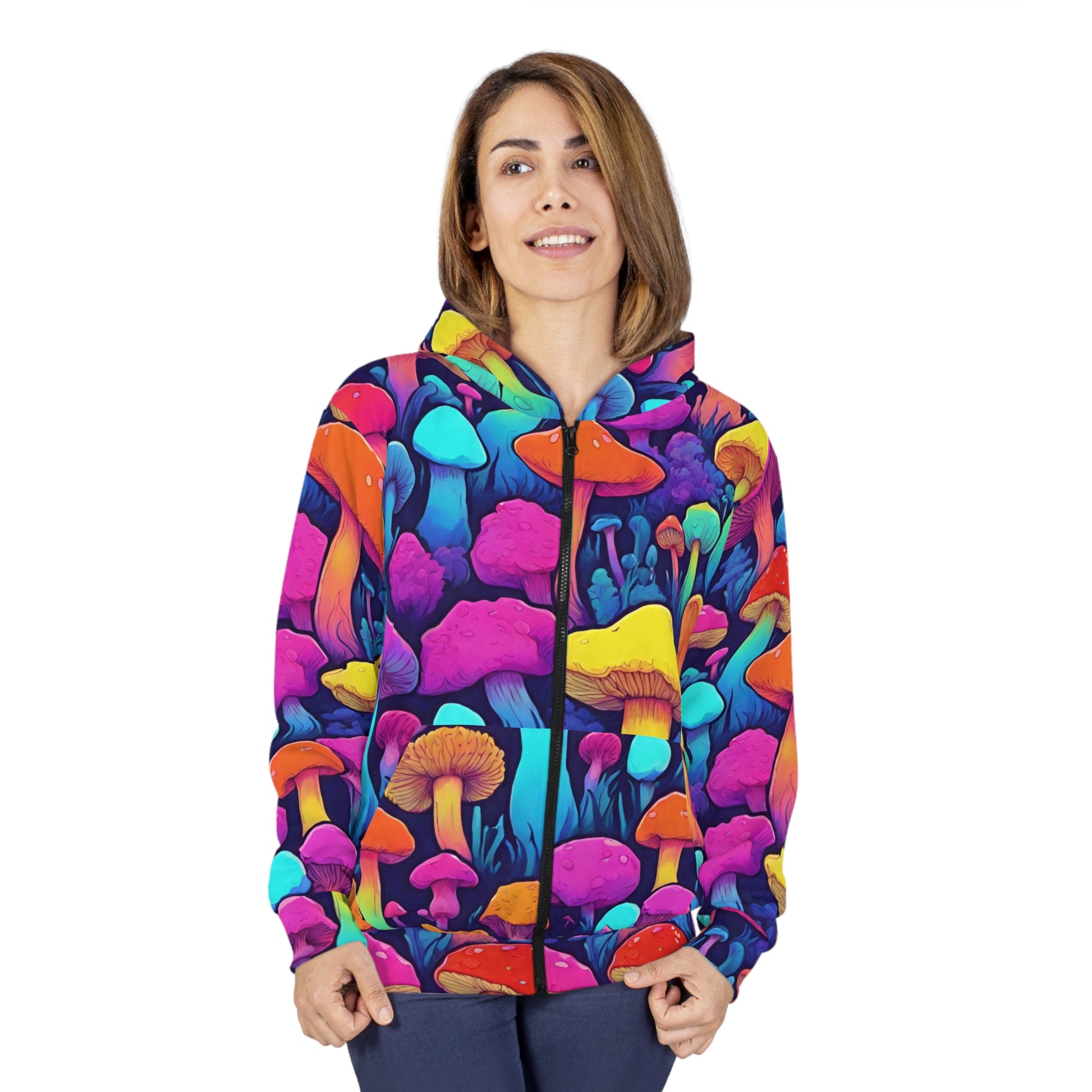 Mushroom Essentials Hoodie - Vaporwave Fungi Zip-Up Unisex Sweater, Trippy Goblincore, Y2K Aesthetic, Weird Stuff, Magic Mushroom Sweatshirt - Ivy Toller Designs