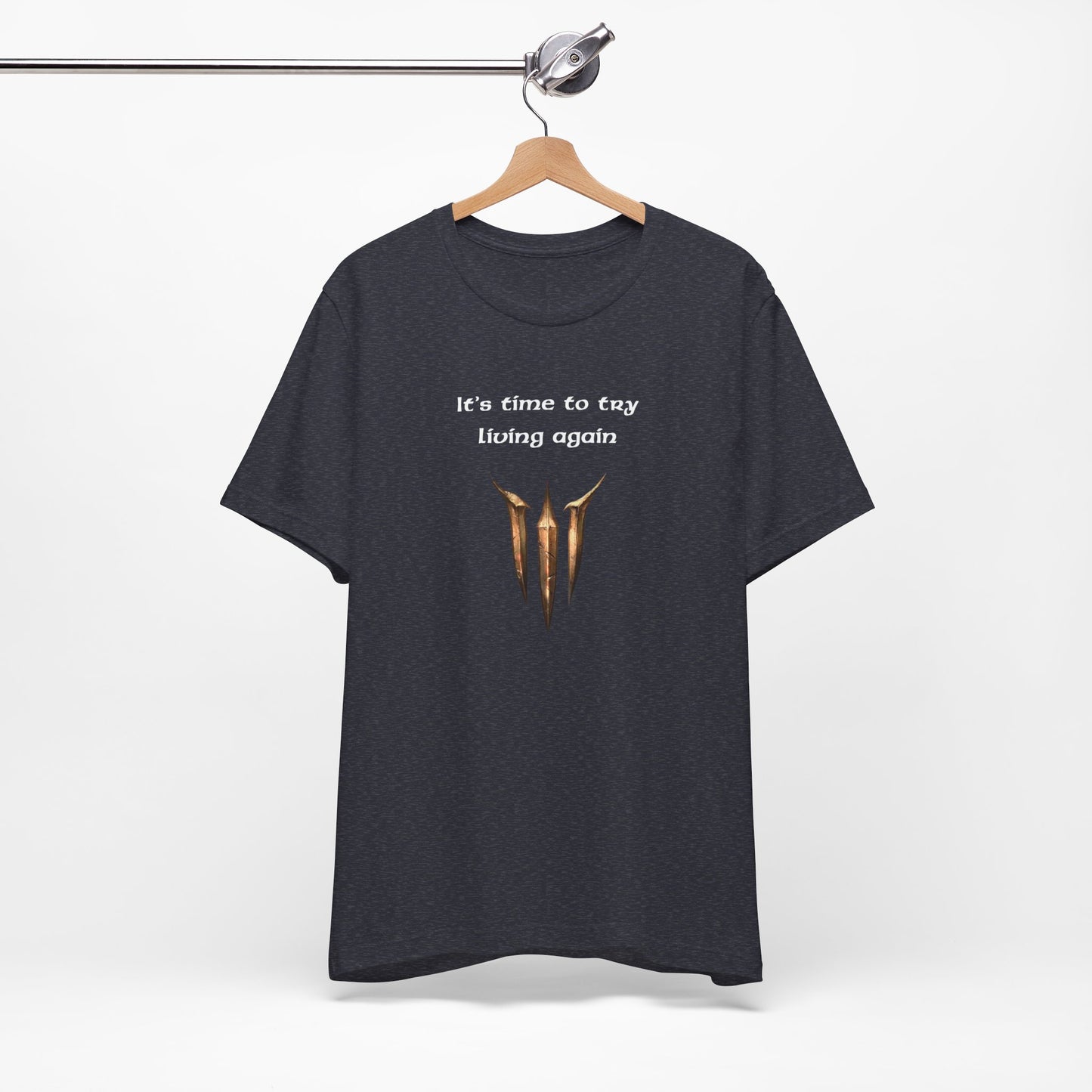 BG3 Astarion Tee: 'It's Time to Try Living Again' - Baldur's Gate 3 Unisex Shirt for Video Gamers, DND gift, Nerds, Dungeons and Dragons - Ivy Toller Designs