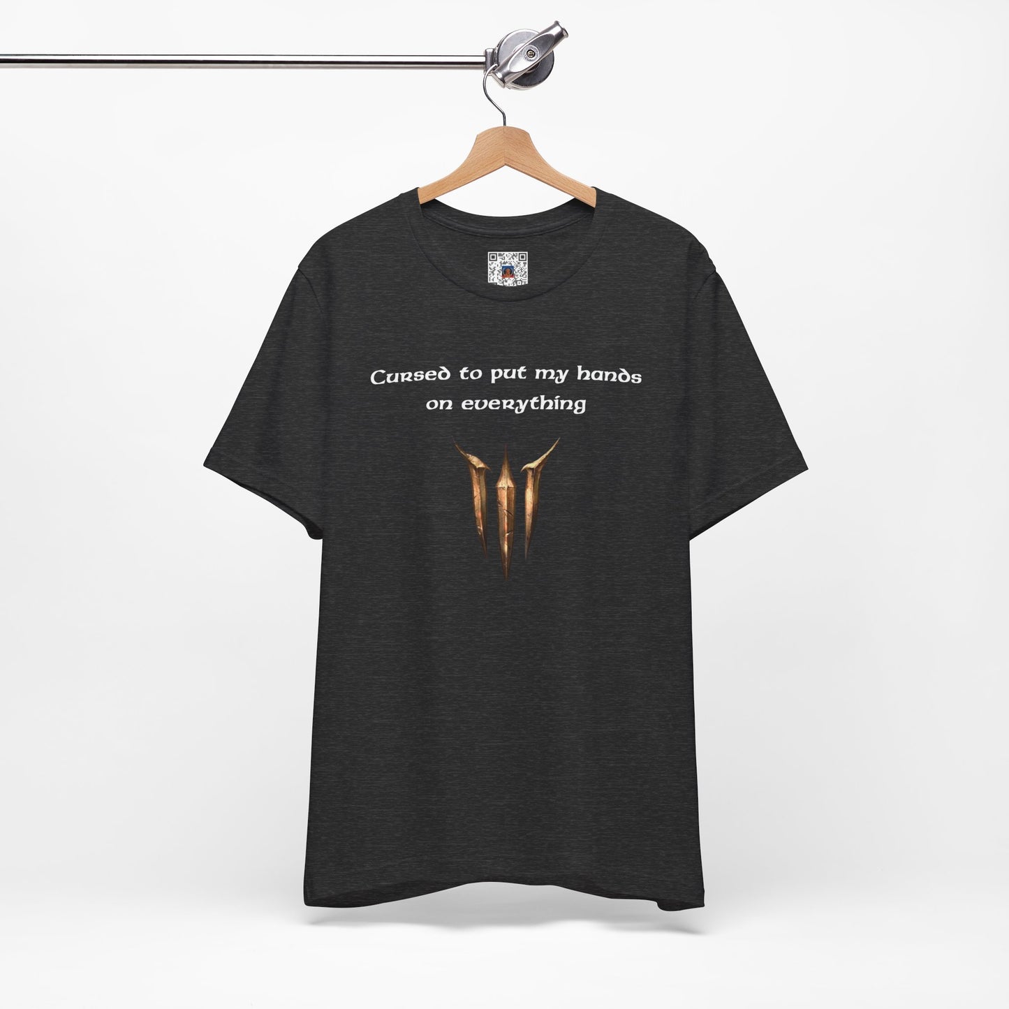 BG3 Tav Tee: 'Cursed to put my hands on everything' - Baldur's Gate 3 Unisex Shirt, Video Games, DND Gifts, Dungeons and Dragons, Astarion - Ivy Toller Designs