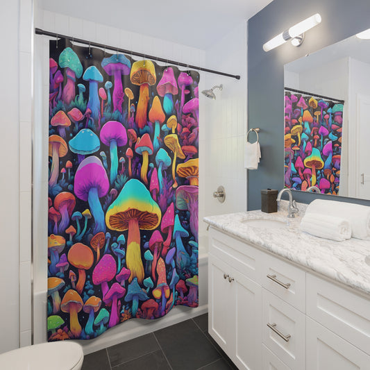 Magic Mushroom Vaporwave Shower Curtain "Mystic Fungi Fantasy" - Enchanting Mushroom, Vaporwave, and Y2K Aesthetic Bath Decor for Bathroom - Ivy Toller Designs