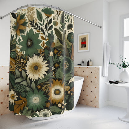 BoHo Flower Print Shower Curtain, Serenity in Bloom - Bohemian Elegance Green Floral Shower Curtain for Bathroom, Great Housewarming Gift! - Ivy Toller Designs