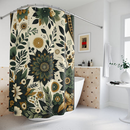 BoHo Flower Print Shower Curtain, Bohemian Blossom - Green Floral Shower Curtain, Bathroom Essentials, Great Housewarming Gift! - Ivy Toller Designs