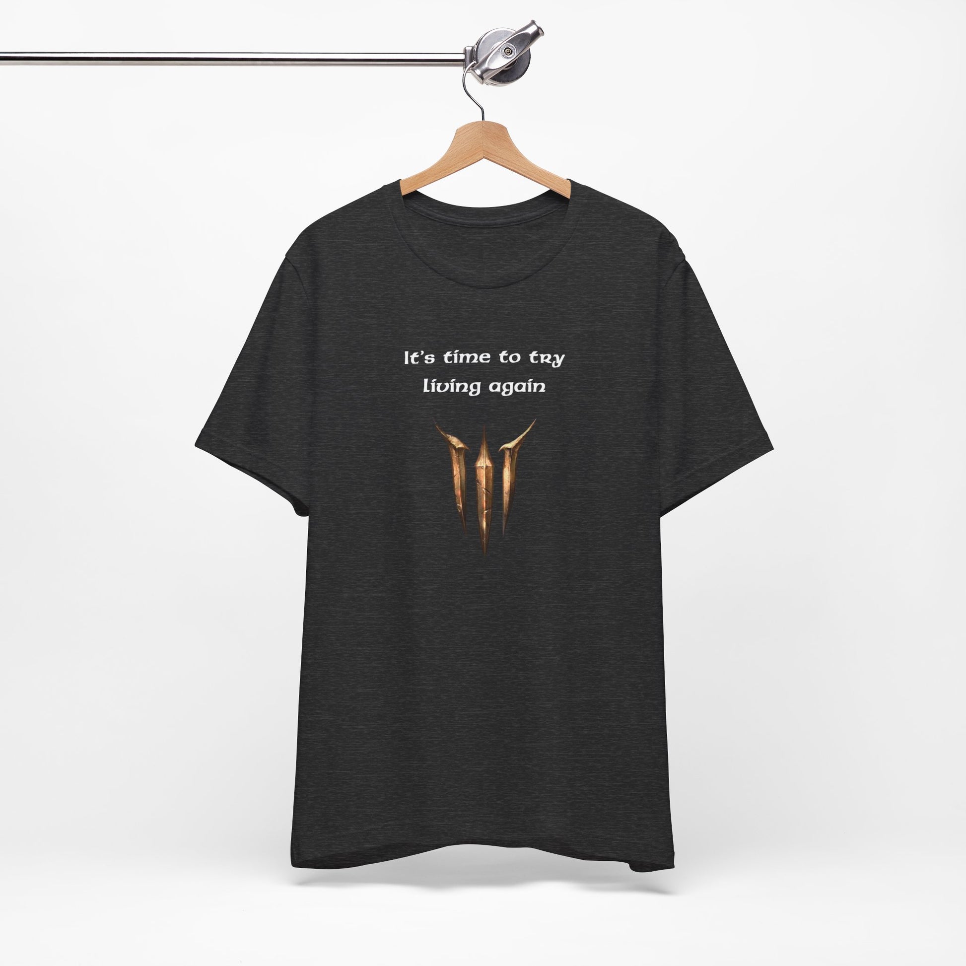 BG3 Astarion Tee: 'It's Time to Try Living Again' - Baldur's Gate 3 Unisex Shirt for Video Gamers, DND gift, Nerds, Dungeons and Dragons - Ivy Toller Designs