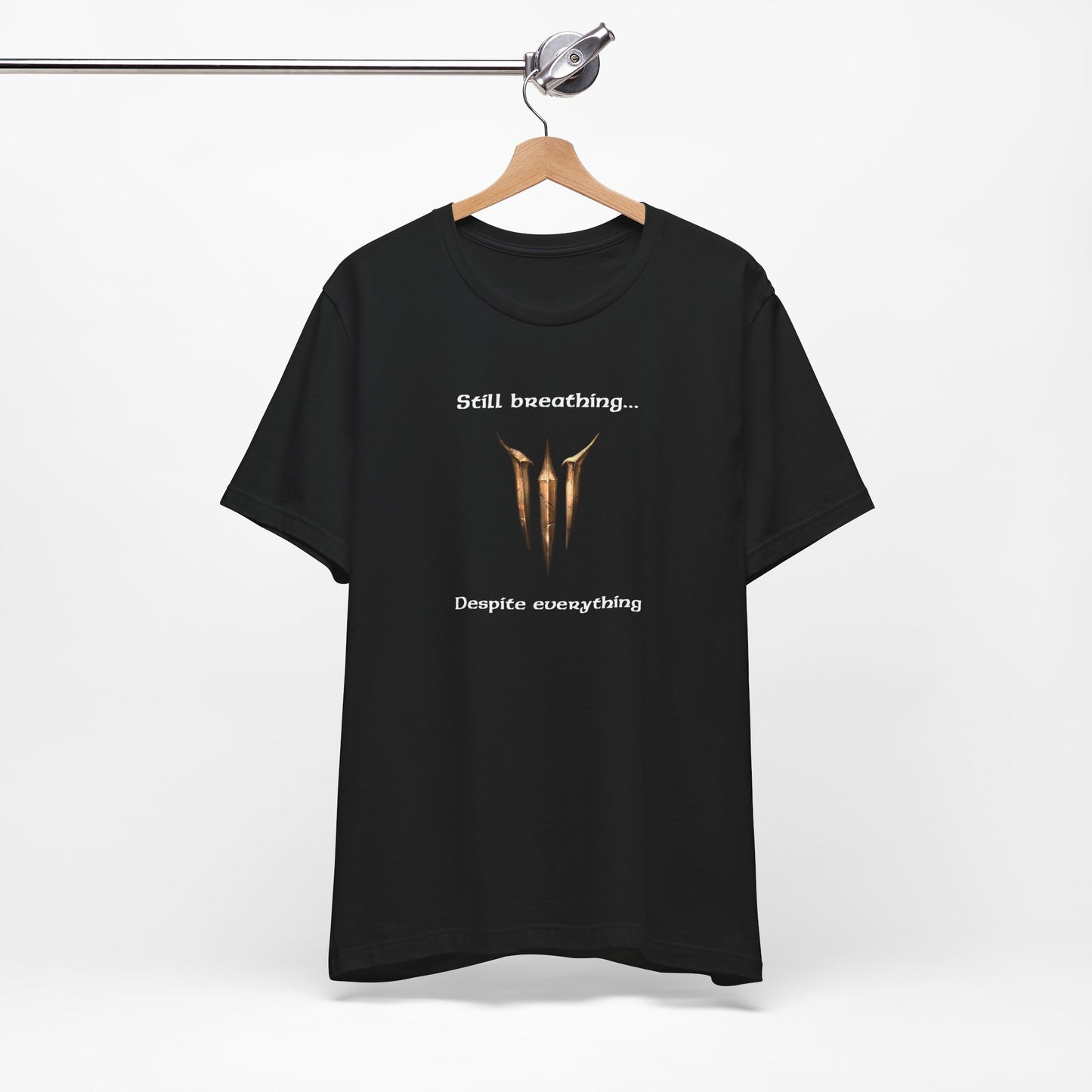 BG3 Tav Tee: 'Still breathing, despite everything' - Baldur's Gate 3 Unisex Shirt for Gamers and DND Nerds | PC, Xbox, and Playstation