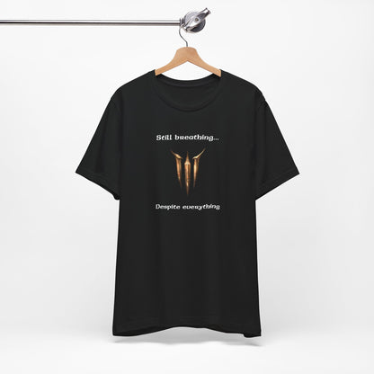 BG3 Tav Tee: 'Still breathing, despite everything' - Baldur's Gate 3 Unisex Shirt for Gamers and DND Nerds | PC, Xbox, and Playstation