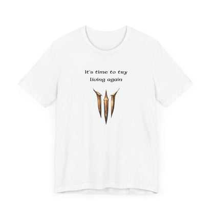 BG3 Astarion Tee: 'It's Time to Try Living Again' - Baldur's Gate 3 Unisex Shirt for Video Gamers, DND gift, Nerds, Dungeons and Dragons - Ivy Toller Designs