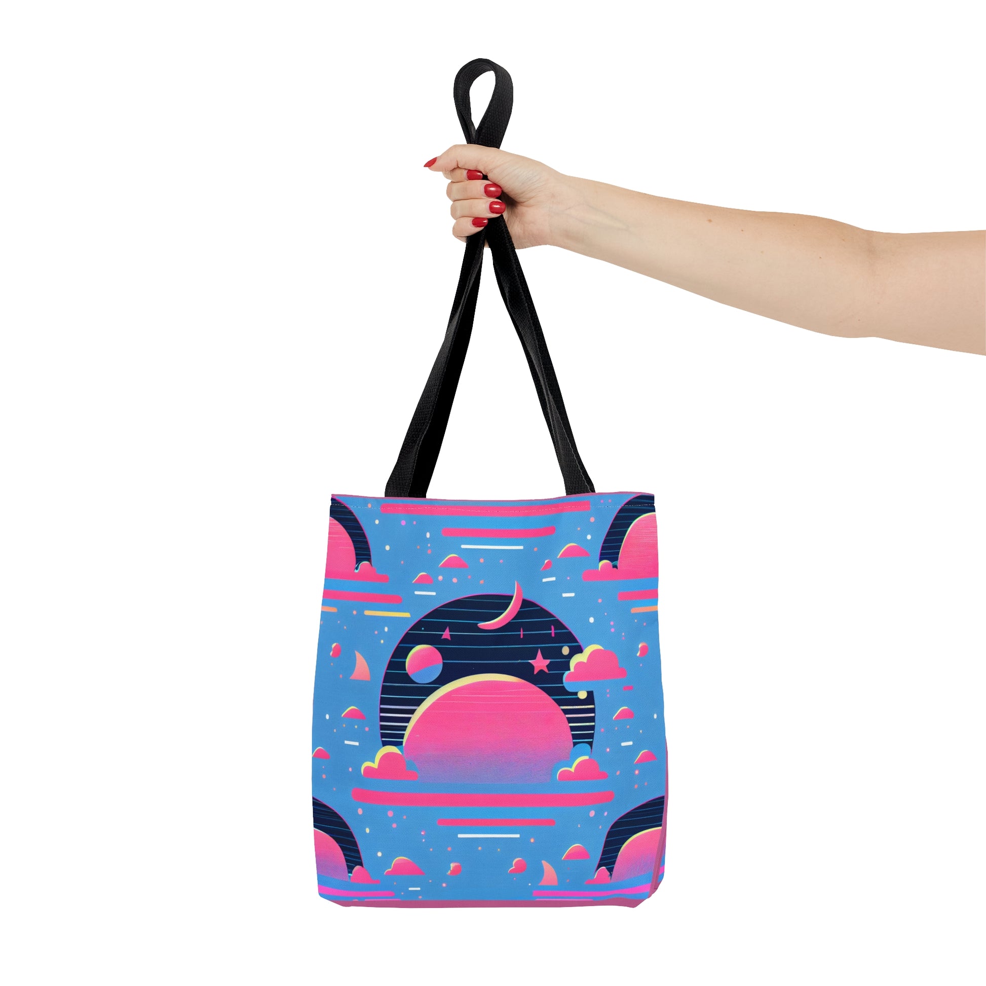 Custom Canvas Tote Bag with Clouds, Planets, Stars & Moon - Cool Vaporwave/Neon/Synthwave Aesthetic - FREE shipping! Perfect Gift For Her! - Ivy Toller Designs