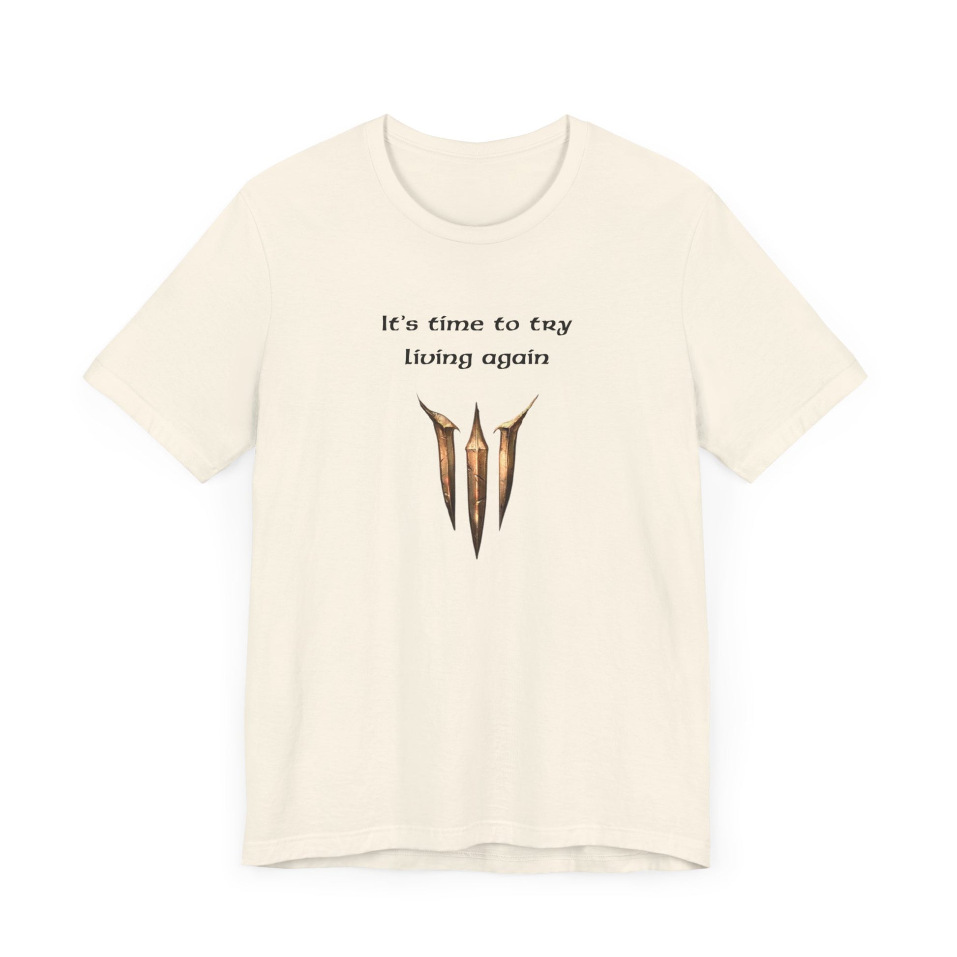 BG3 Astarion Tee: 'It's Time to Try Living Again' - Baldur's Gate 3 Unisex Shirt for Video Gamers, DND gift, Nerds, Dungeons and Dragons - Ivy Toller Designs