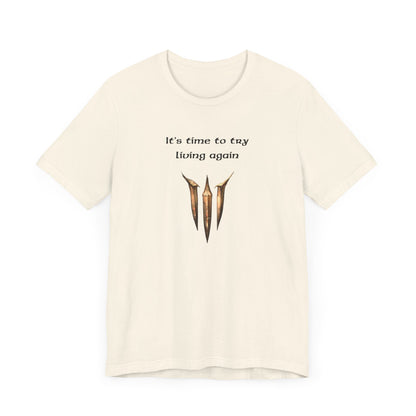 BG3 Astarion Tee: 'It's Time to Try Living Again' - Baldur's Gate 3 Unisex Shirt for Video Gamers, DND gift, Nerds, Dungeons and Dragons - Ivy Toller Designs