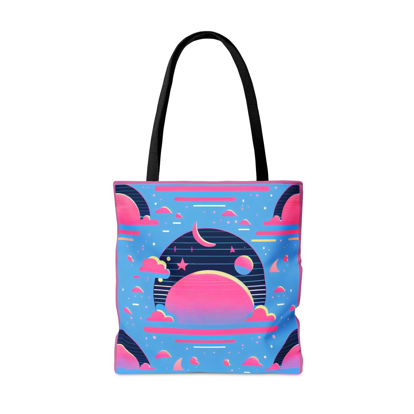 Custom Canvas Tote Bag with Clouds, Planets, Stars & Moon - Cool Vaporwave/Neon/Synthwave Aesthetic - FREE shipping! Perfect Gift For Her! - Ivy Toller Designs