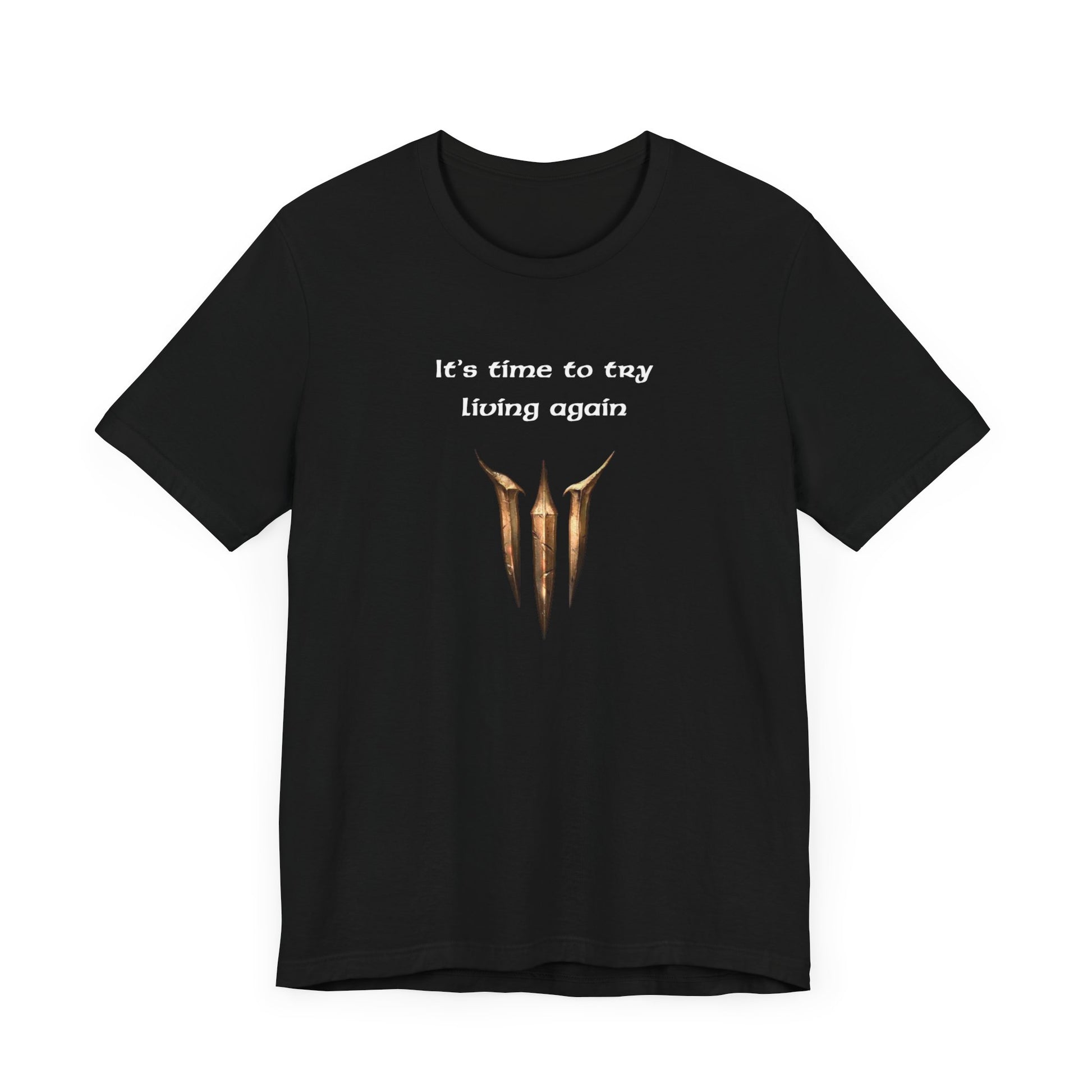 BG3 Astarion Tee: 'It's Time to Try Living Again' - Baldur's Gate 3 Unisex Shirt for Video Gamers, DND gift, Nerds, Dungeons and Dragons - Ivy Toller Designs