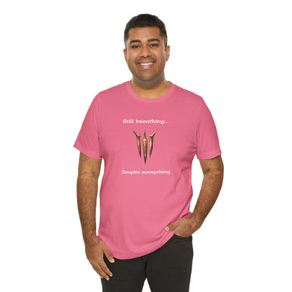 BG3 Tav Tee: 'Still breathing, despite everything' - Baldur's Gate 3 Unisex Shirt for Gamers and DND Nerds | PC, Xbox, and Playstation