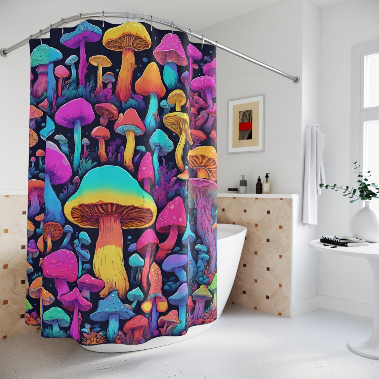 Magic Mushroom Vaporwave Shower Curtain "Mystic Fungi Fantasy" - Enchanting Mushroom, Vaporwave, and Y2K Aesthetic Bath Decor for Bathroom - Ivy Toller Designs