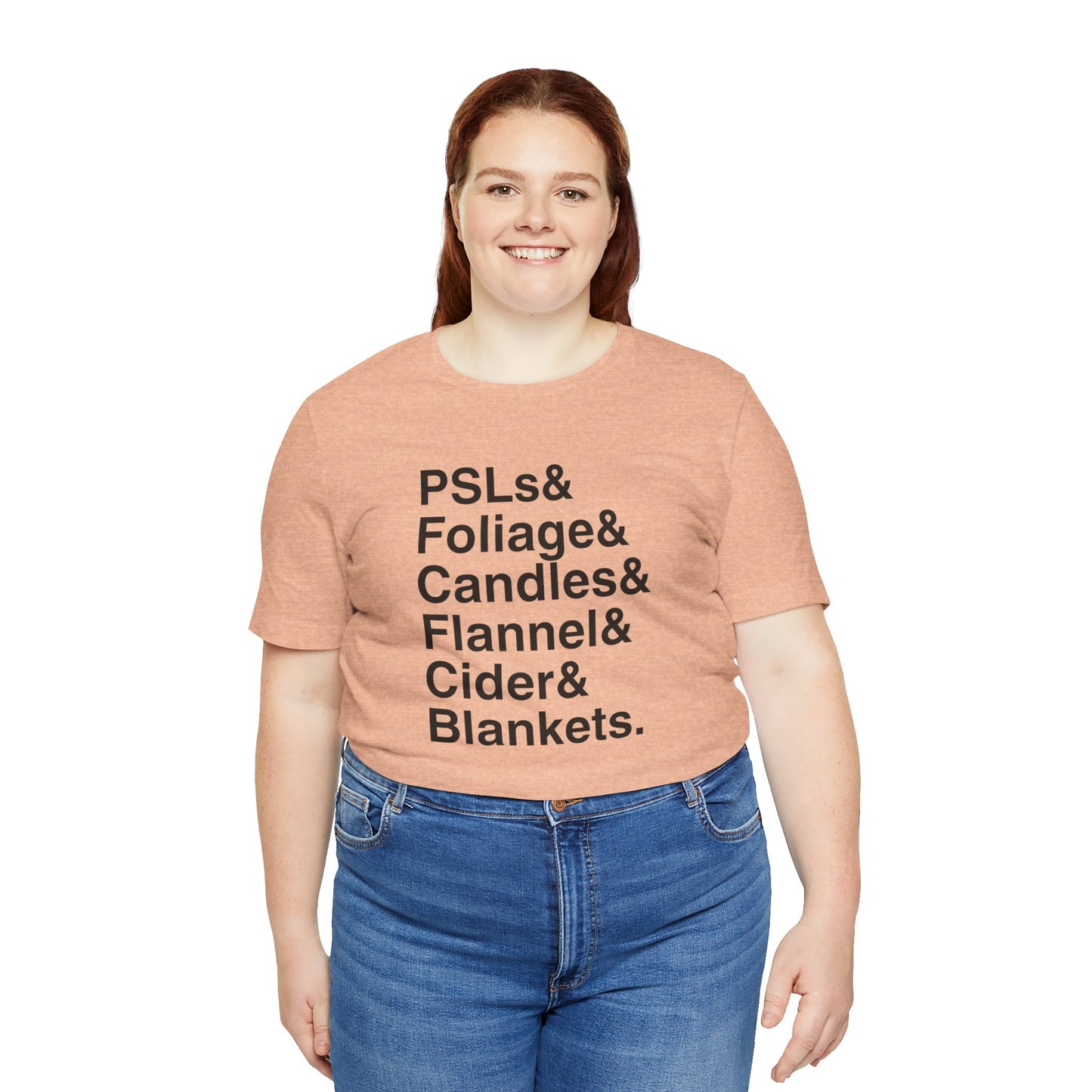 Fall Essentials Shirt: PSLs, Foliage, Candles, Flannel, Cider, Blankets, Perfect Cute Autumn Gift for Cozy Pumpkin Spice Season Enthusiasts