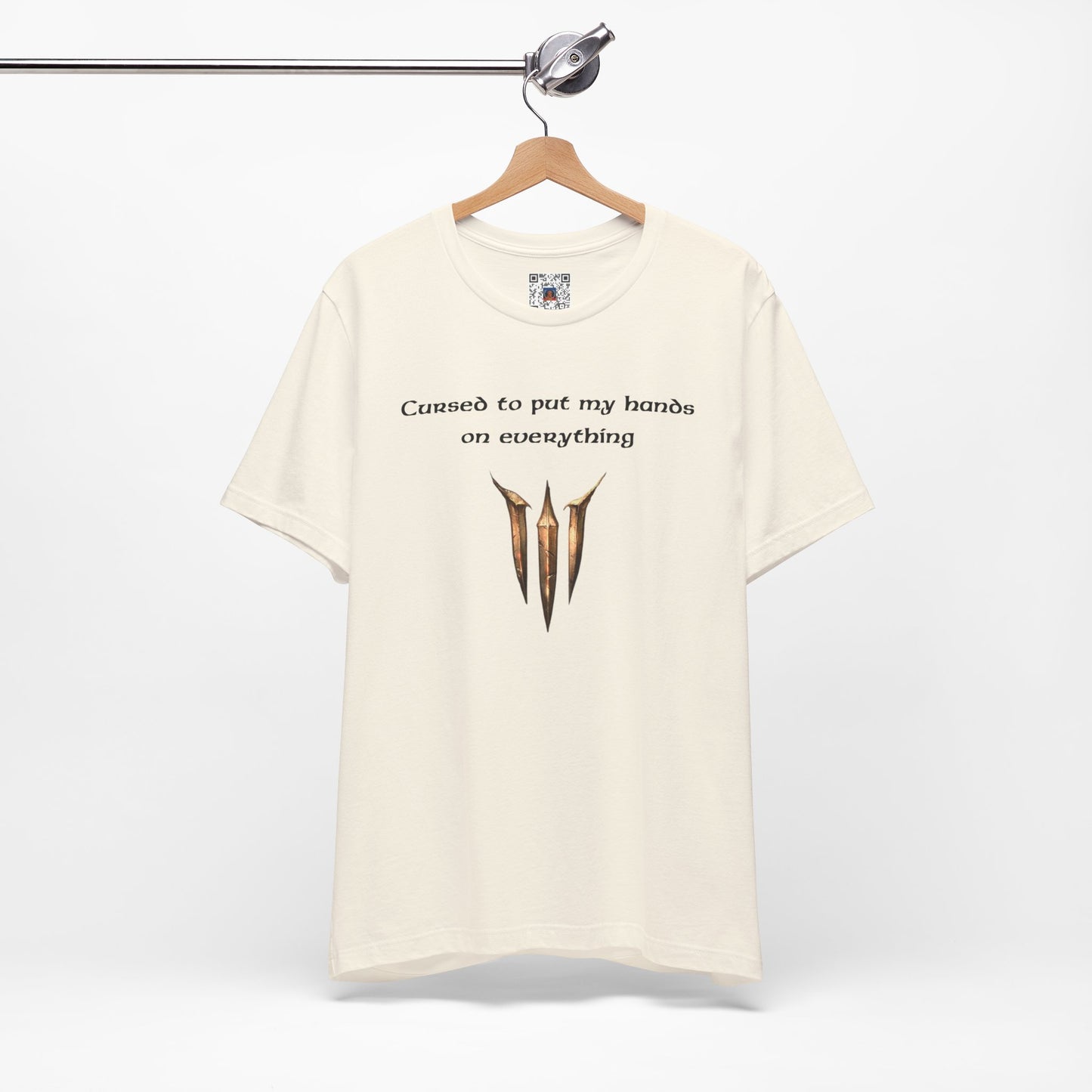 BG3 Tav Tee: 'Cursed to put my hands on everything' - Baldur's Gate 3 Unisex Shirt, Video Games, DND Gifts, Dungeons and Dragons, Astarion - Ivy Toller Designs