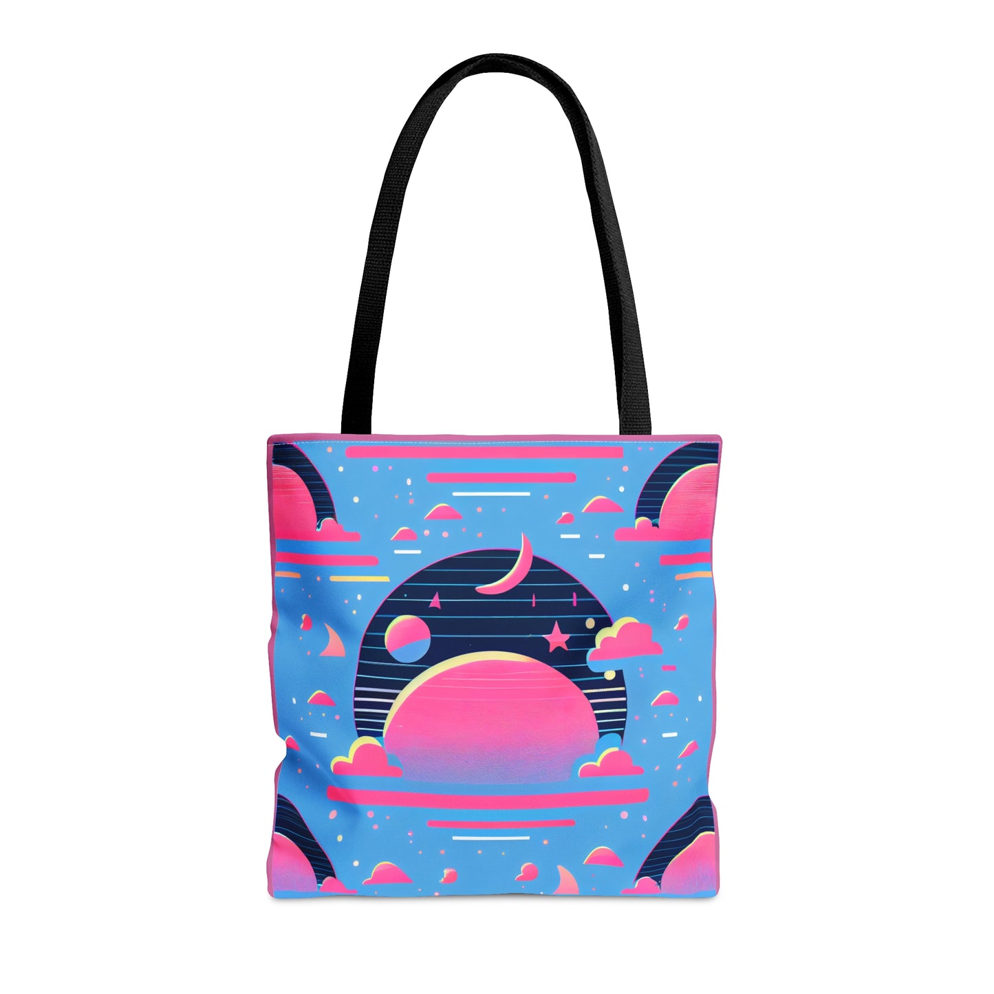 Custom Canvas Tote Bag with Clouds, Planets, Stars & Moon - Cool Vaporwave/Neon/Synthwave Aesthetic - FREE shipping! Perfect Gift For Her! - Ivy Toller Designs