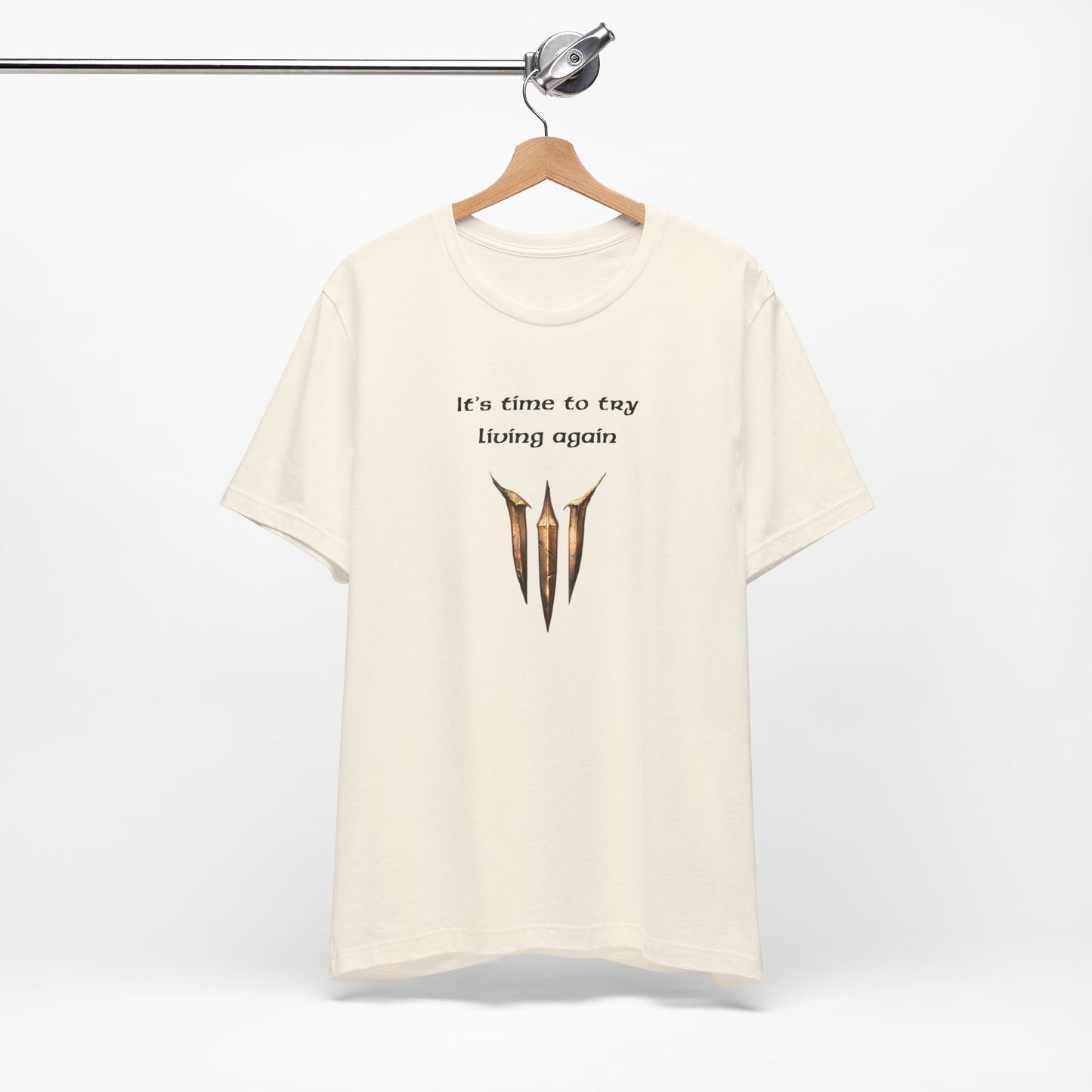 BG3 Astarion Tee: 'It's Time to Try Living Again' - Baldur's Gate 3 Unisex Shirt for Video Gamers, DND gift, Nerds, Dungeons and Dragons - Ivy Toller Designs