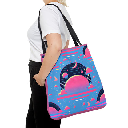 Custom Canvas Tote Bag with Clouds, Planets, Stars & Moon - Cool Vaporwave/Neon/Synthwave Aesthetic - FREE shipping! Perfect Gift For Her! - Ivy Toller Designs