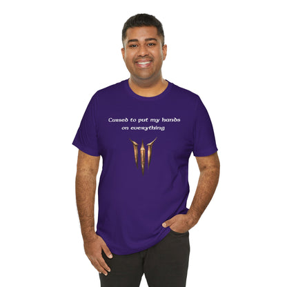 BG3 Tav Tee: 'Cursed to put my hands on everything' - Baldur's Gate 3 Unisex Shirt, Video Games, DND Gifts, Dungeons and Dragons, Astarion - Ivy Toller Designs