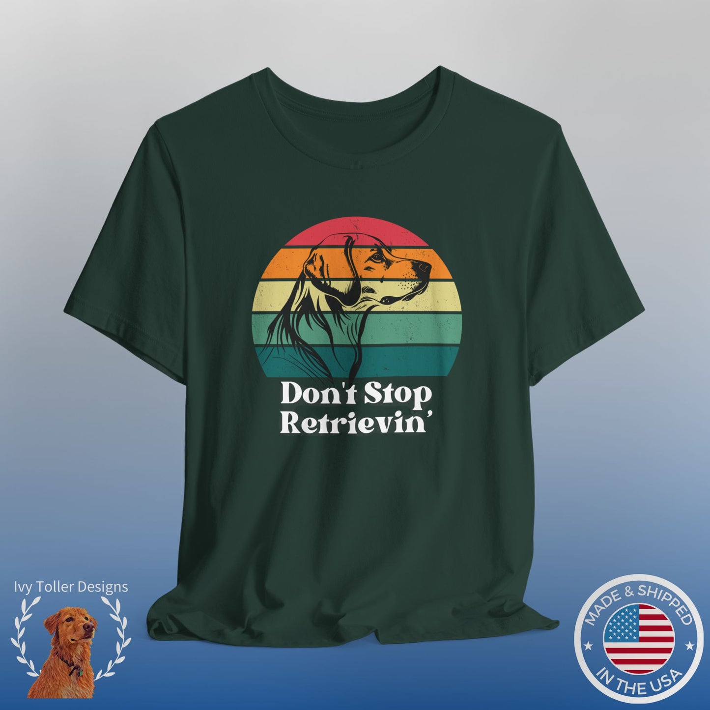 Retro Dog Lover Tee: Don't Stop Retrievin' - Unisex Shirt for Dog Mom, Dog Dad, Golden Retriever + Labrador + Toller Owners, Puppy Gift