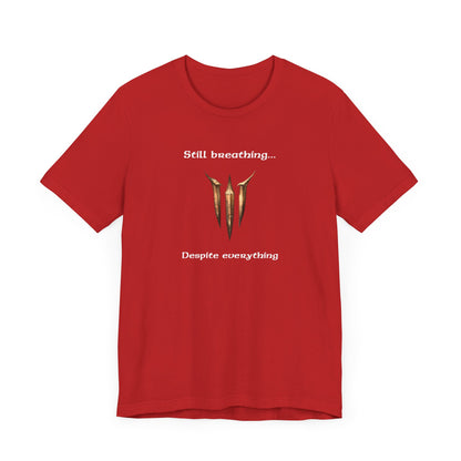 BG3 Tav Tee: 'Still breathing, despite everything' - Baldur's Gate 3 Unisex Shirt for Gamers and DND Nerds | PC, Xbox, and Playstation