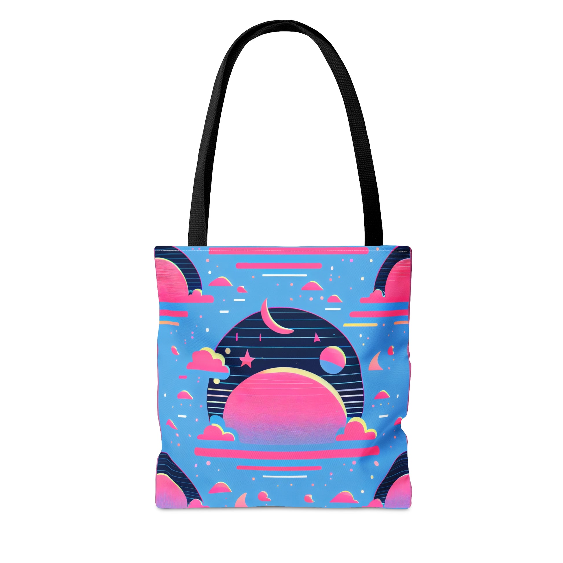 Custom Canvas Tote Bag with Clouds, Planets, Stars & Moon - Cool Vaporwave/Neon/Synthwave Aesthetic - FREE shipping! Perfect Gift For Her! - Ivy Toller Designs