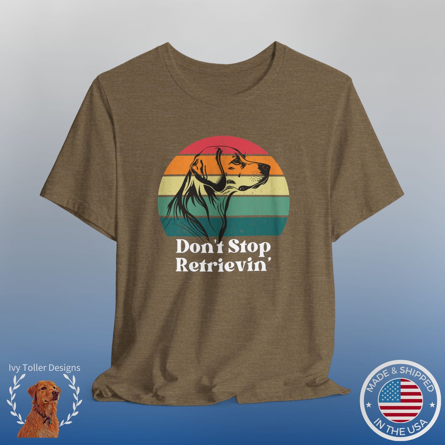 Retro Dog Lover Tee: Don't Stop Retrievin' - Unisex Shirt for Dog Mom, Dog Dad, Golden Retriever + Labrador + Toller Owners, Puppy Gift