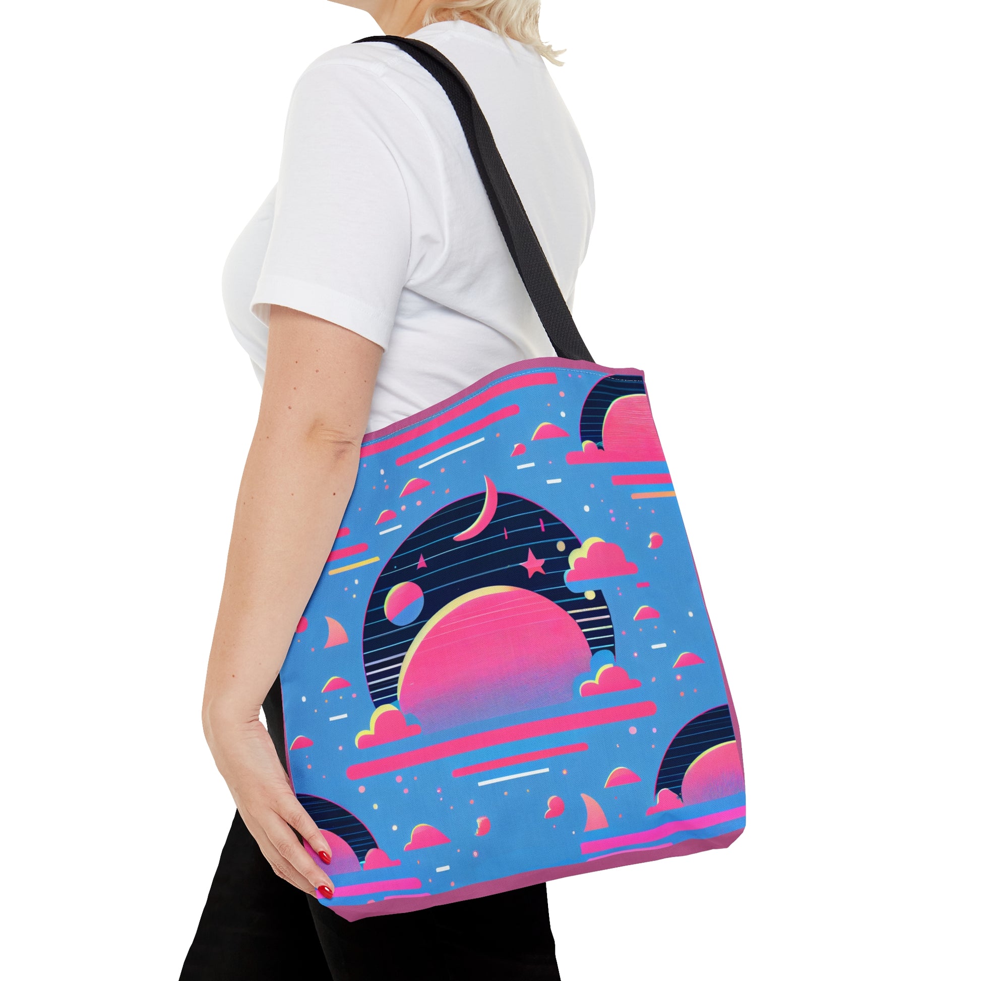 Custom Canvas Tote Bag with Clouds, Planets, Stars & Moon - Cool Vaporwave/Neon/Synthwave Aesthetic - FREE shipping! Perfect Gift For Her! - Ivy Toller Designs